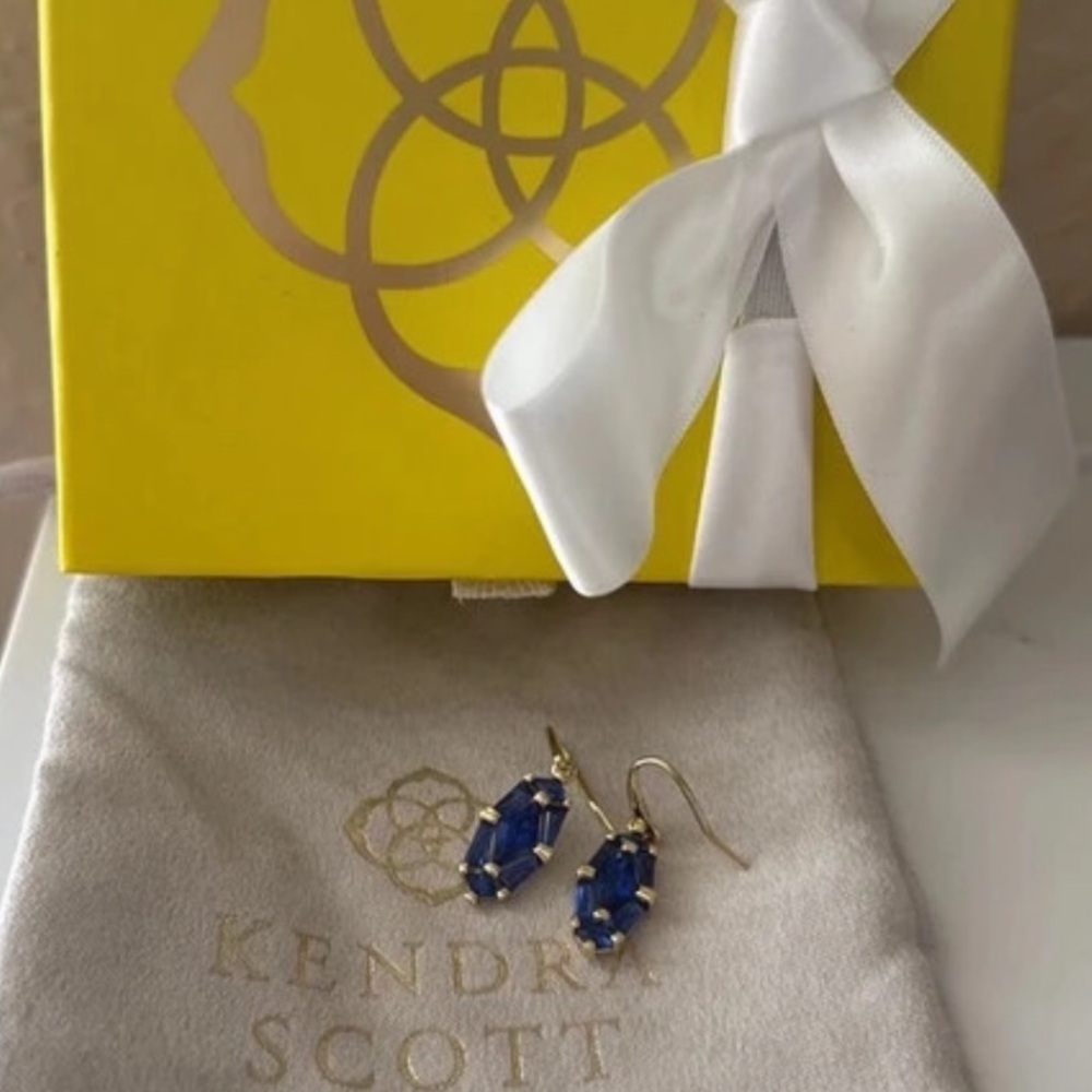 Kendra Scott Gold Lindy Rae Lee Blue Gems Drop Earrings
